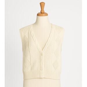 Maeve by Anthropologie Cable Knit Sweater Vest Cream One Size NWOT